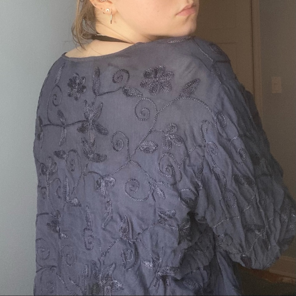 Vintage Semi-sheer Embroidered Button Down